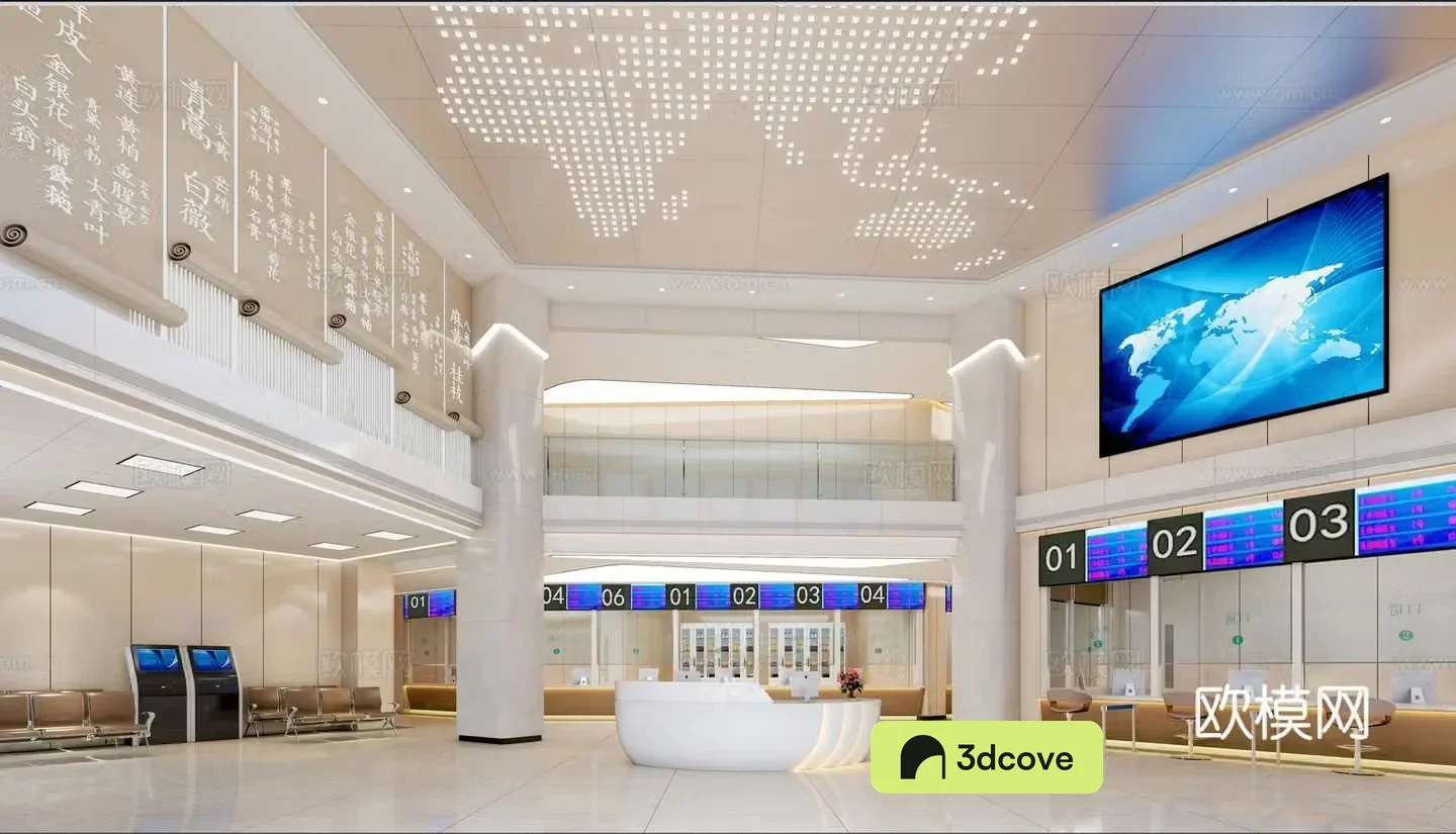 Modern new Chinese hospital bone hospital hall corridor registration area hospital front desk waiting area
