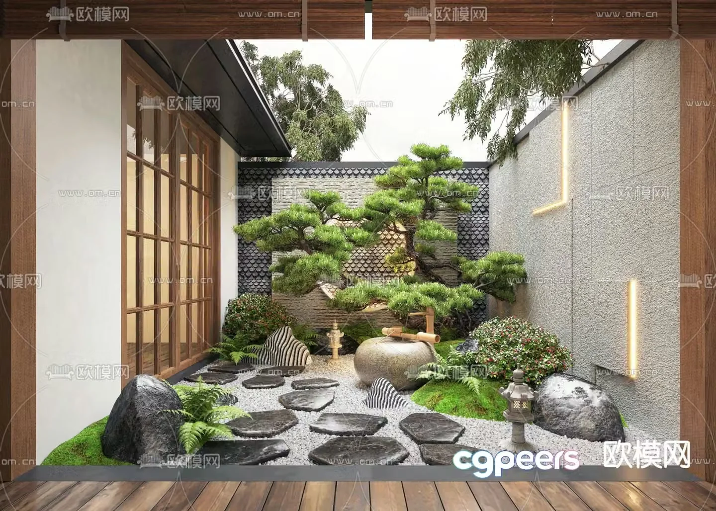 New Chinese style courtyard landscape 3D model
