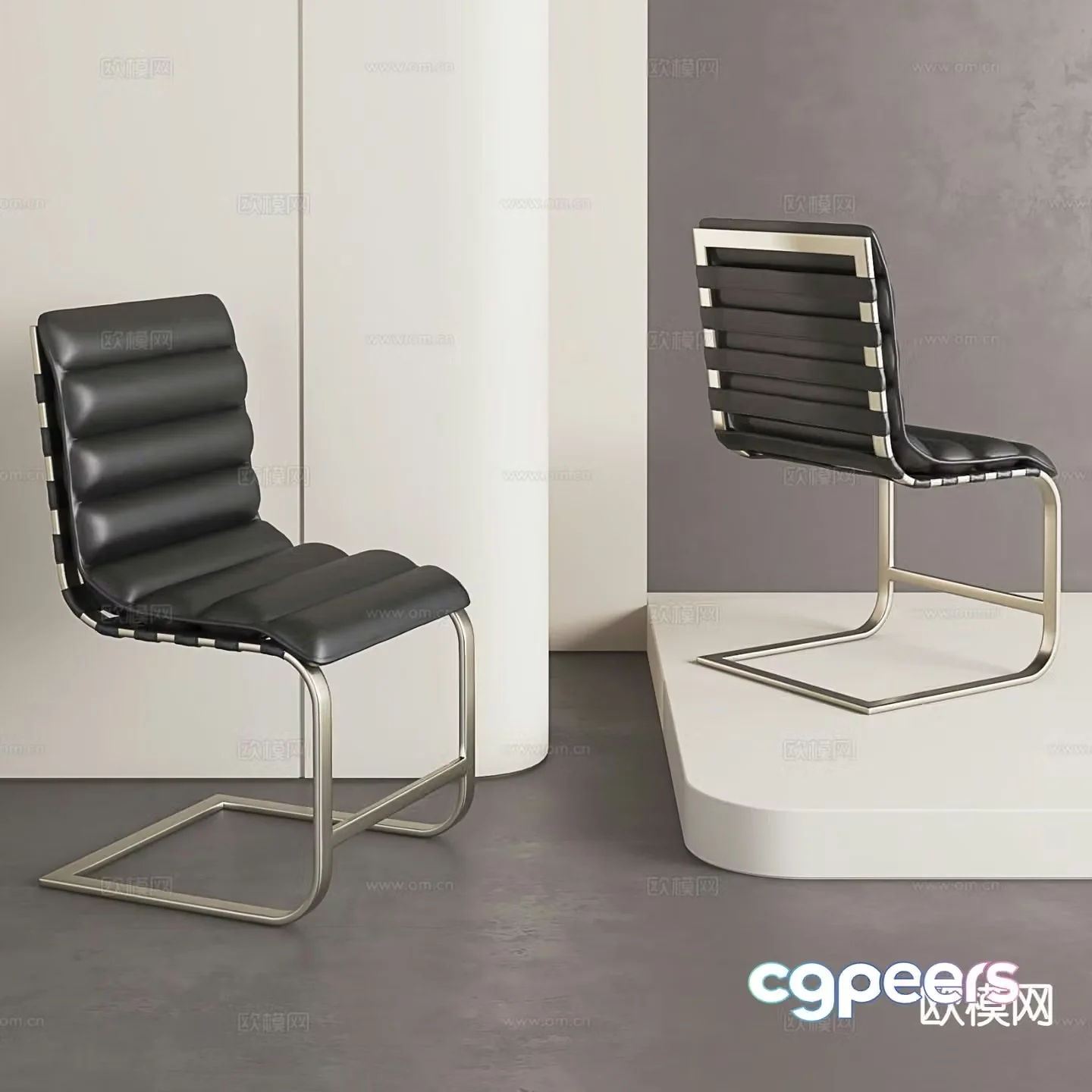 Modern leather single chair stainless steel chair office chair 3d model