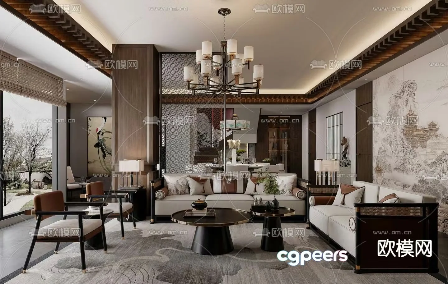 New Chinese style living and dining room 3D model