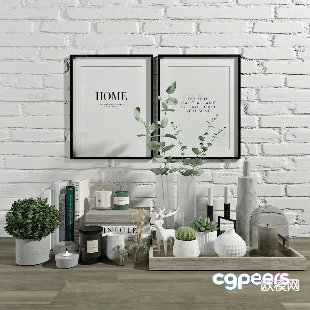 Modern decorations ornaments vases green plants 3D model