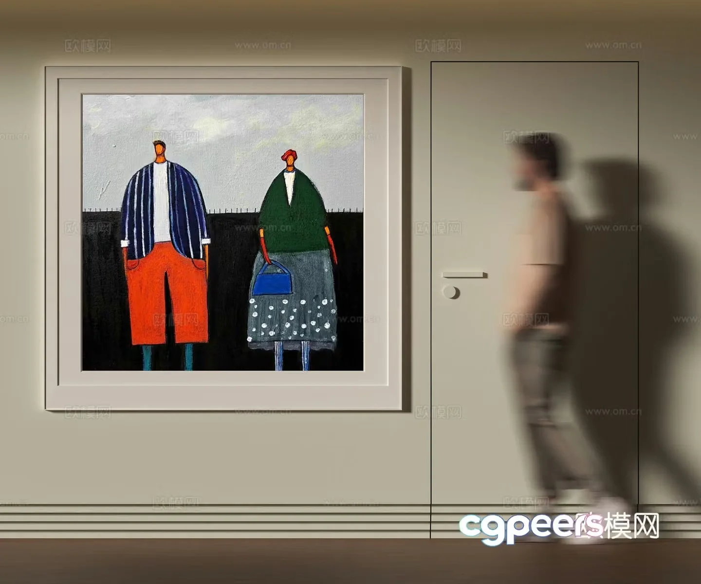 Modern abstract figure hanging painting 3d model