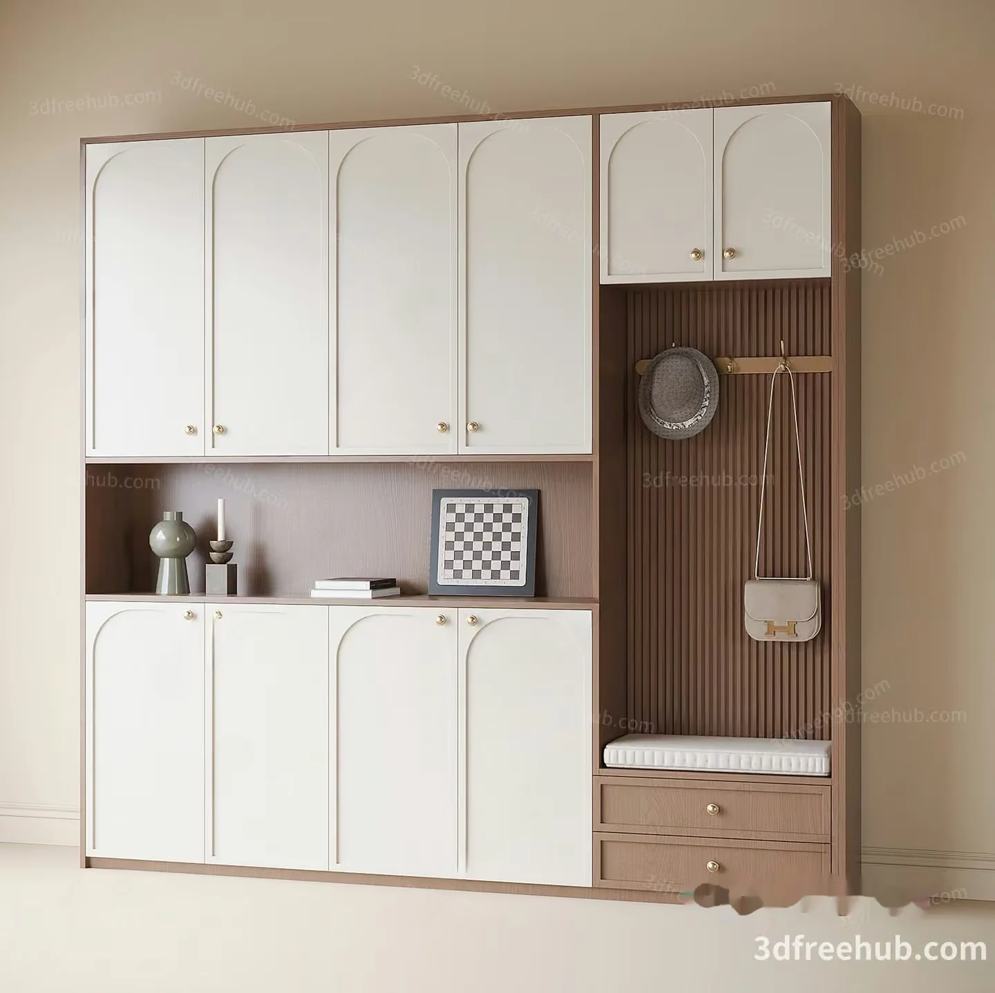 A Modern Closet With White And Brown Cabinets 3D Model – 22047 – VRAY Render