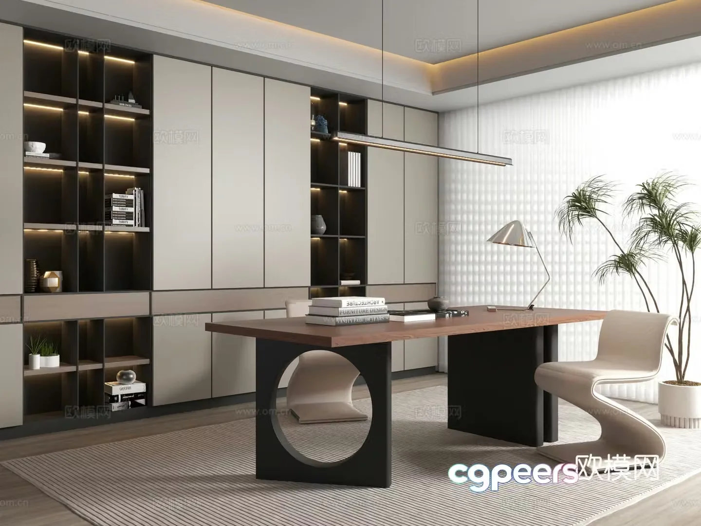 Modern study Italian study study bookcase desk 3d model