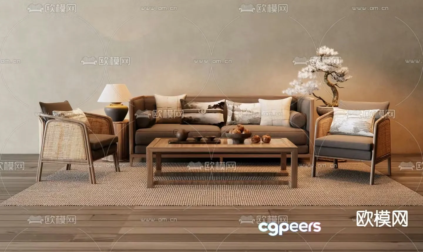 New Chinese style sofa modular sofa Song style sofa 3d model