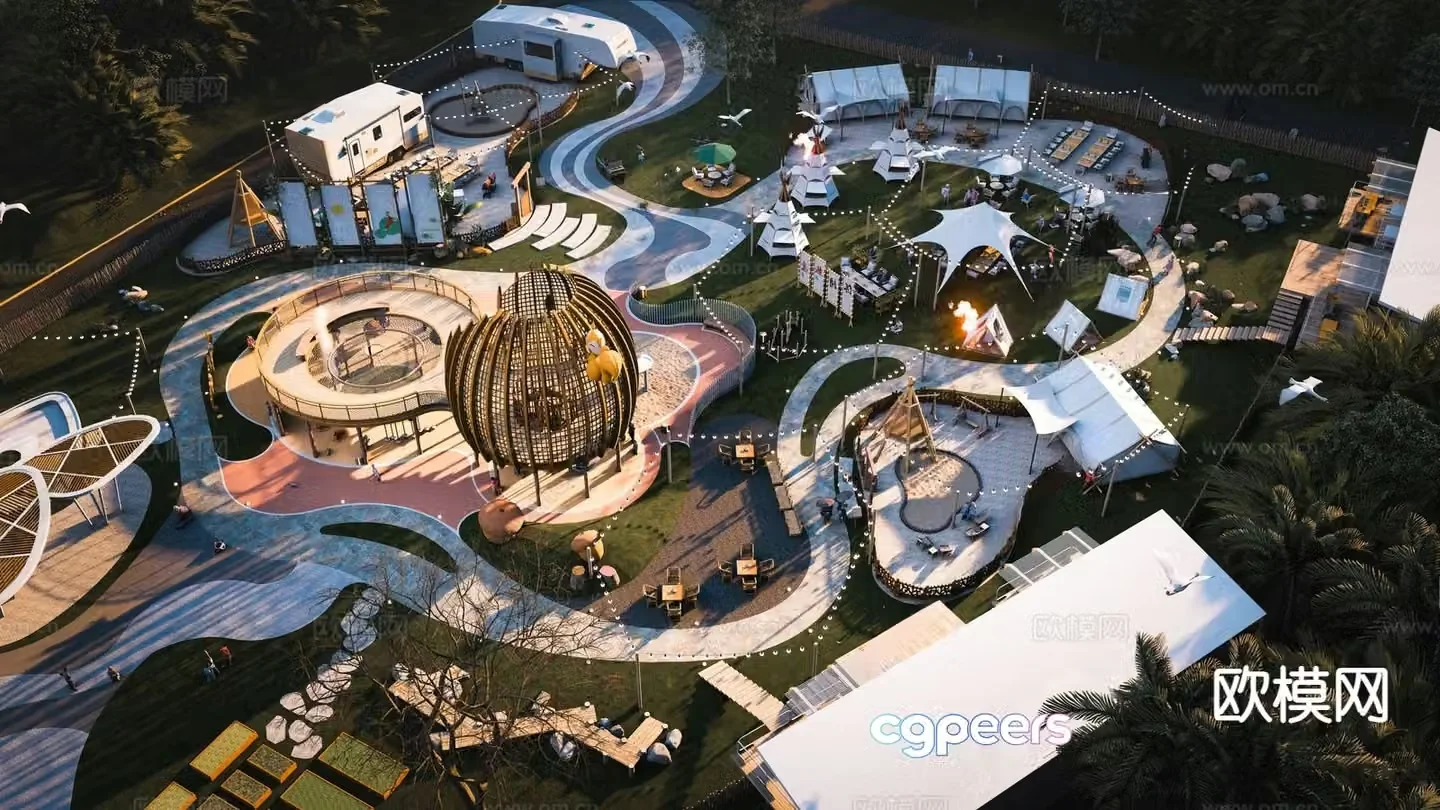 Modern camping park holiday campsite 3d model