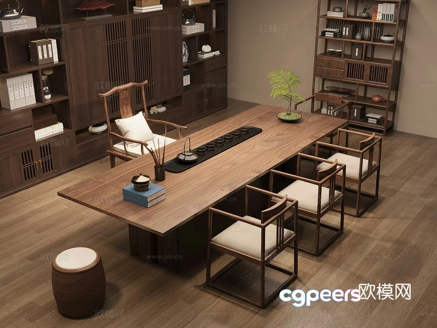 Solid wood tea table and chair combination large board table tea table solid wood storage cabinet tea cabinet tea set supplies 3D model