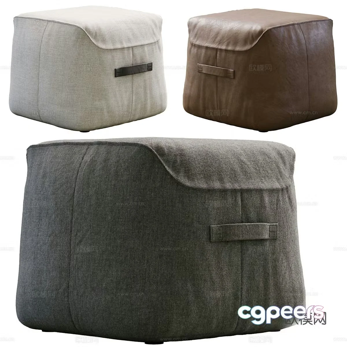 New Chinese style fabric stool leather stool 3D model