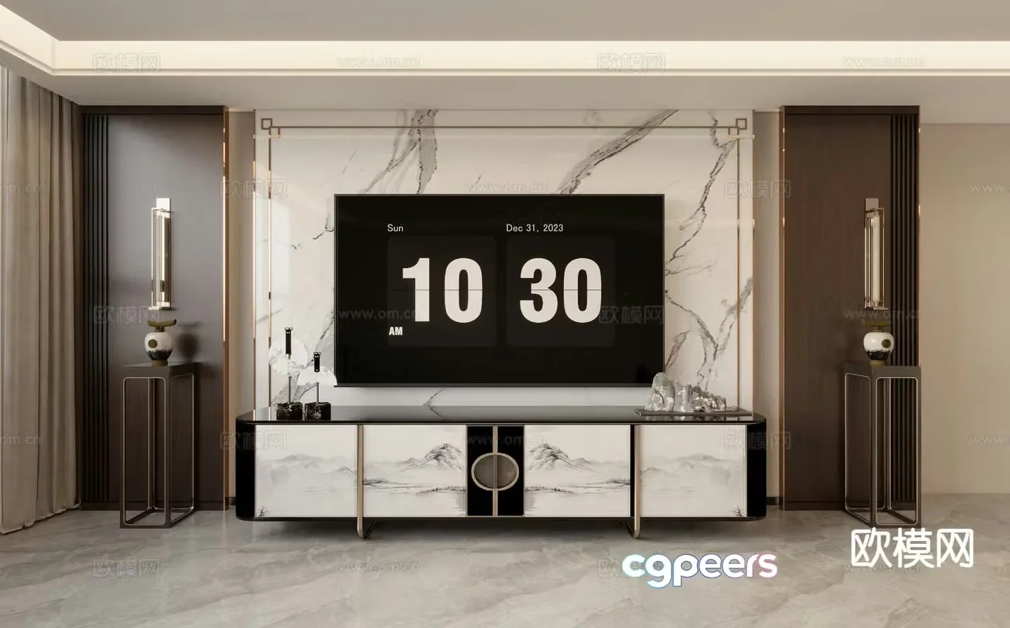 New Chinese TV Wall TV Background 3D Model
