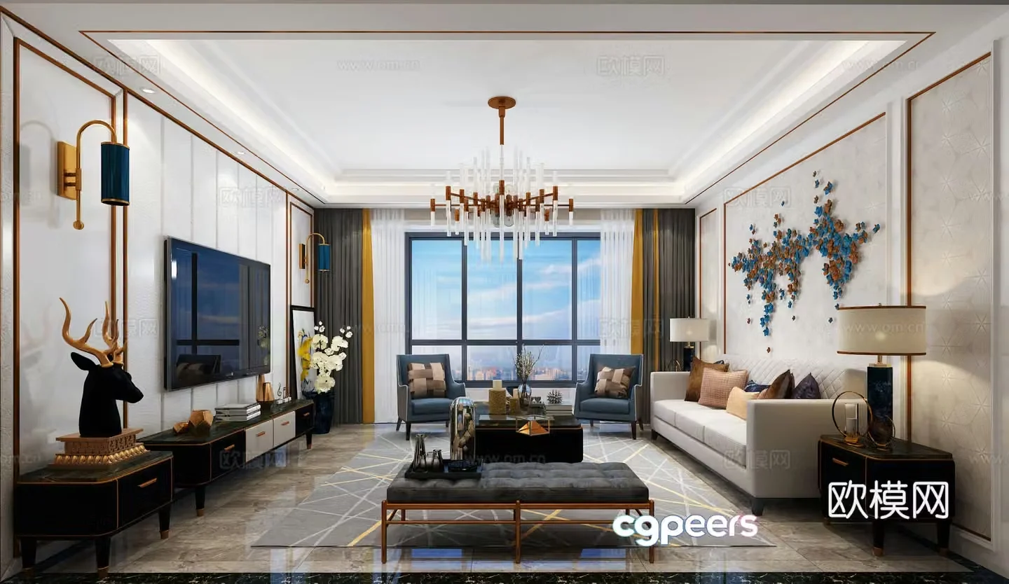 Postmodern modern light luxury living and dining room 3D model