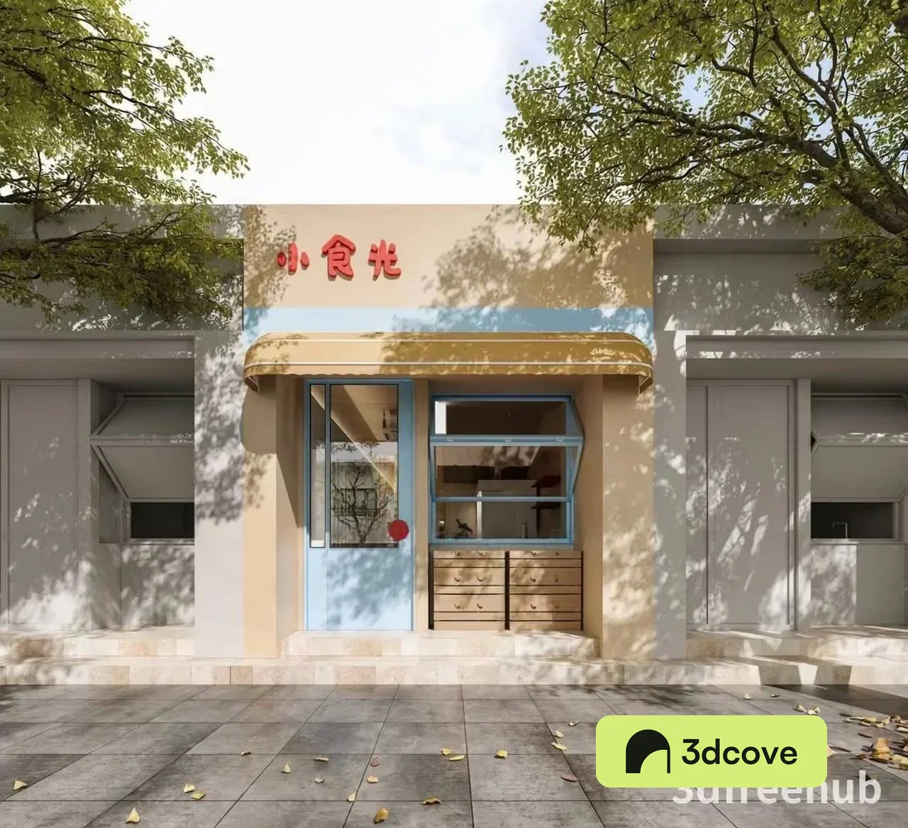 A Storefront With A Tree