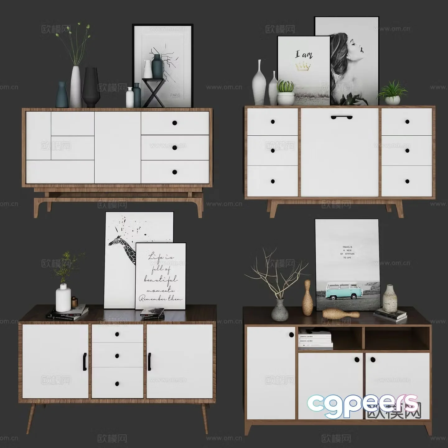 Nordic side cabinet ornament combination 3D model