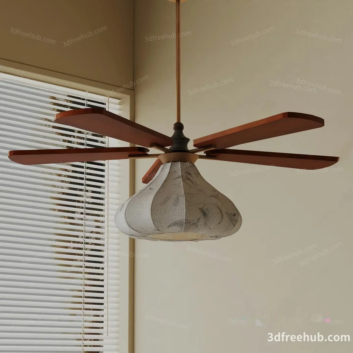 A Ceiling Fan With A Lamp 3D Model – 23187 – VRAY Render