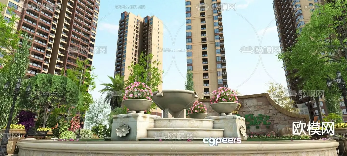 Residential area landscape 3d model
