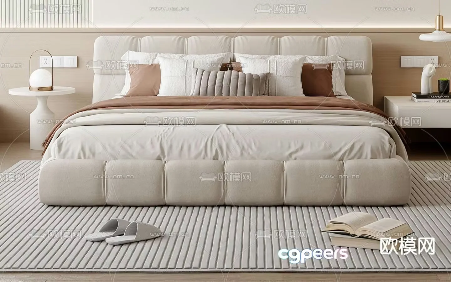 Cream style double bed 3d model