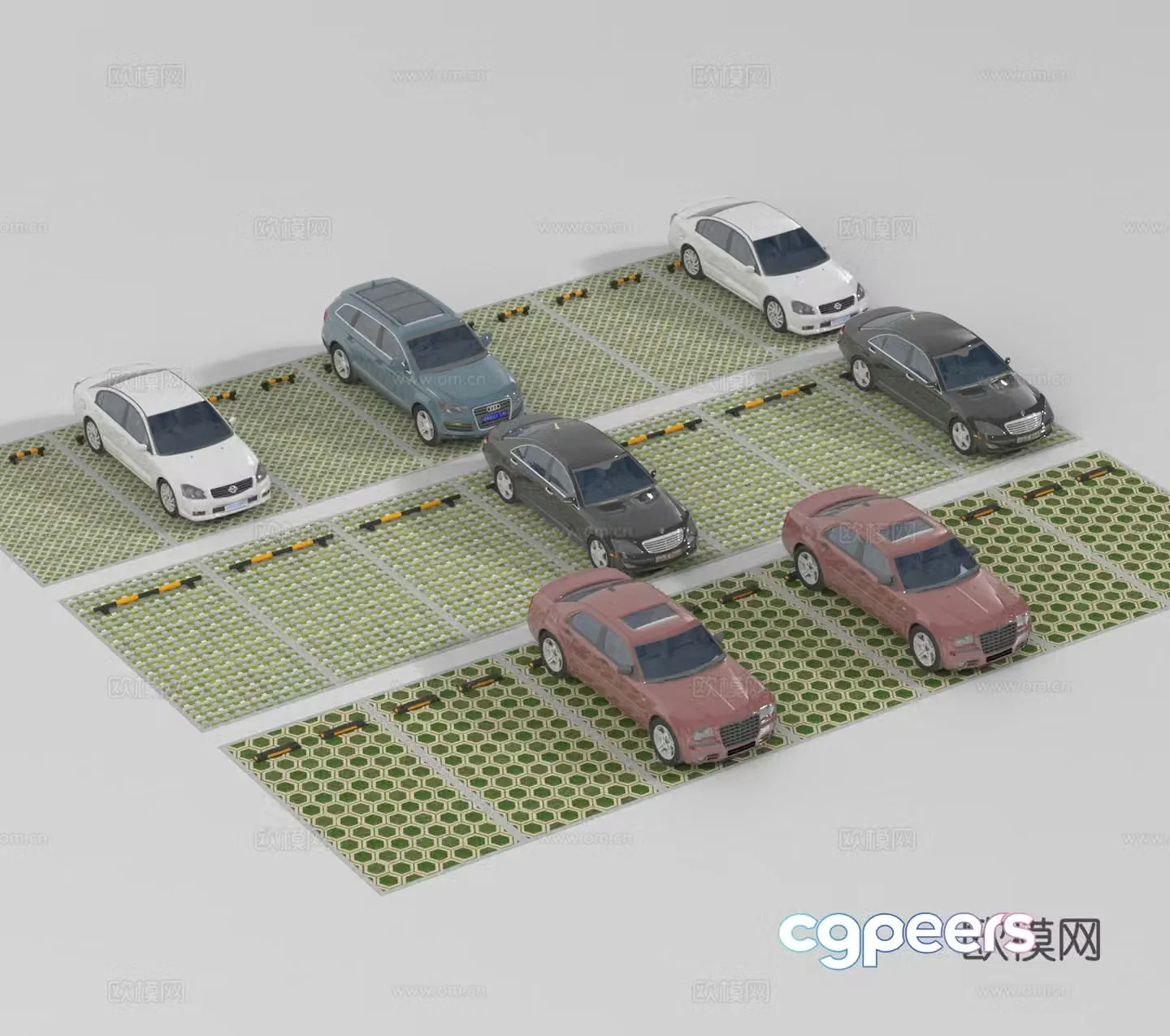 Modern parking lot outdoor parking pad 3d model