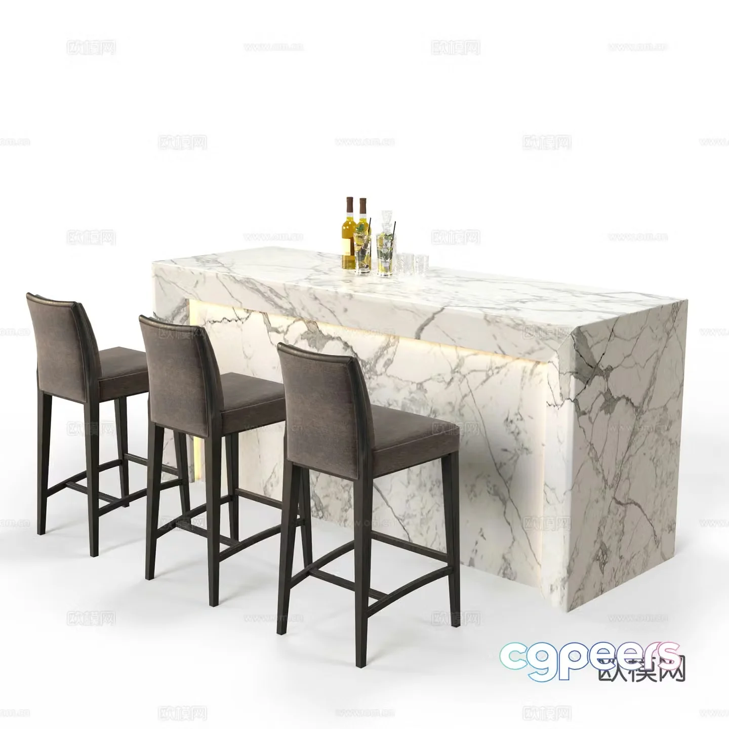Modern aesthetic Bar counter Bar combination Bar chair combination Marble bar counter high chair 3D model
