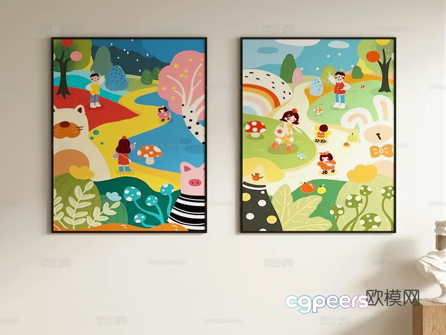 Cartoon painting decorative painting hanging painting 3d model