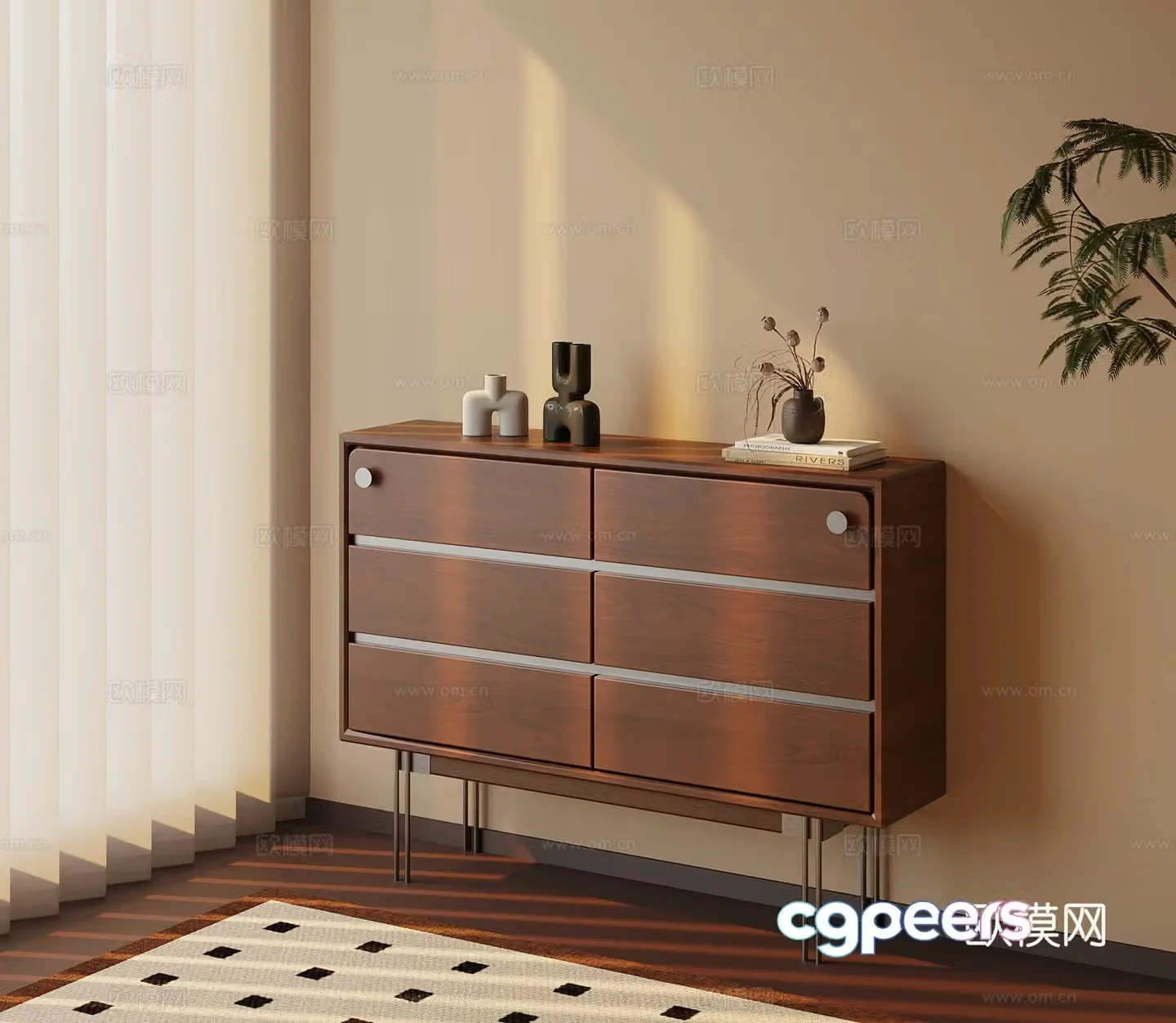 Middle-aged style entrance cabinet side cabinet end view cabinet 3D model