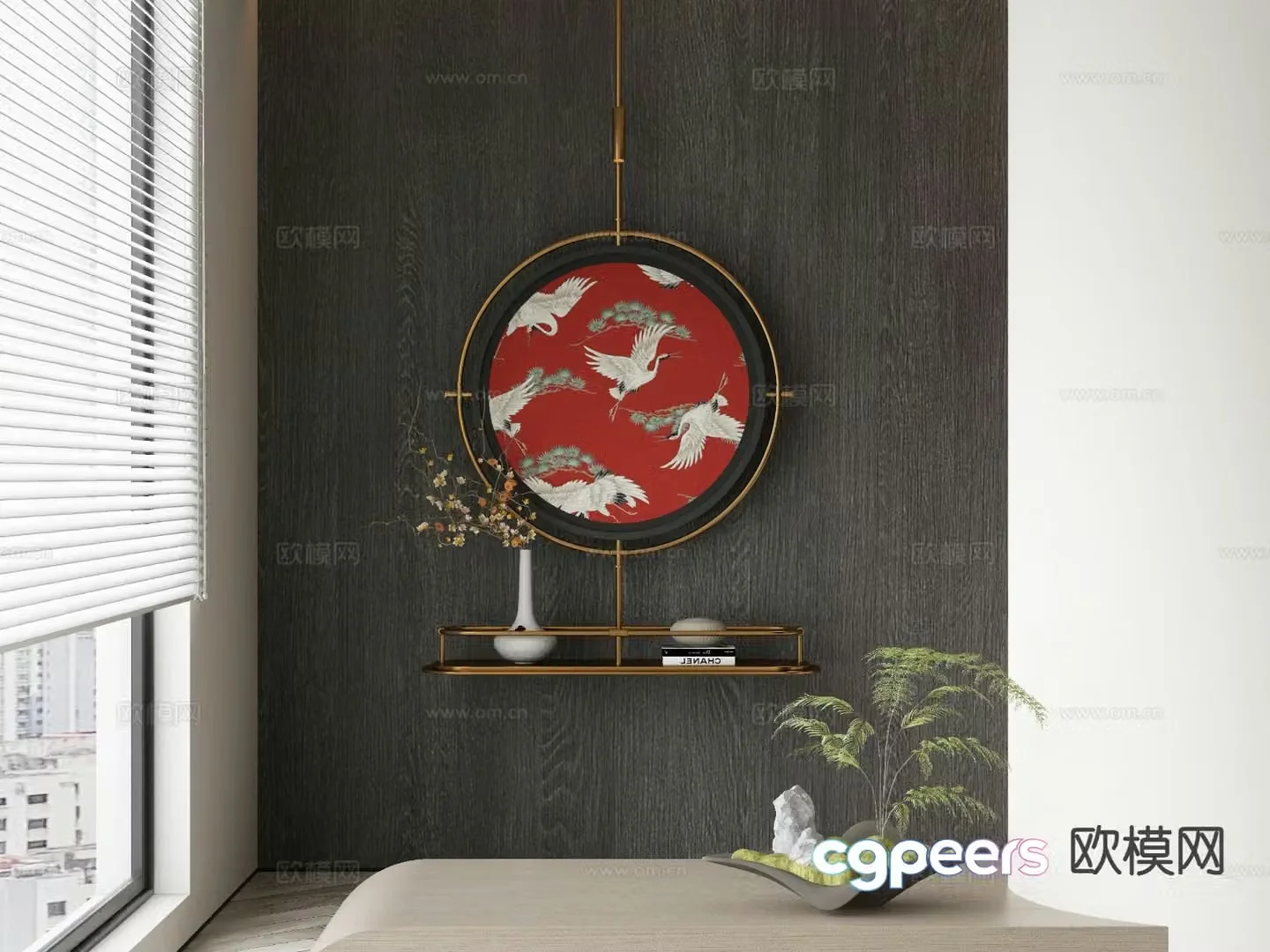 New Chinese Art Painting Crane Painting Decorative Painting 3D Model