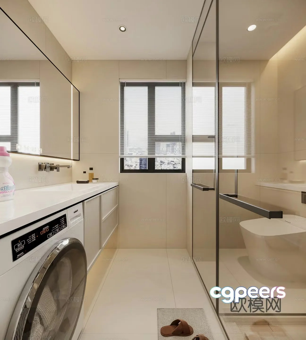 Modern creamy bathroom 3d model