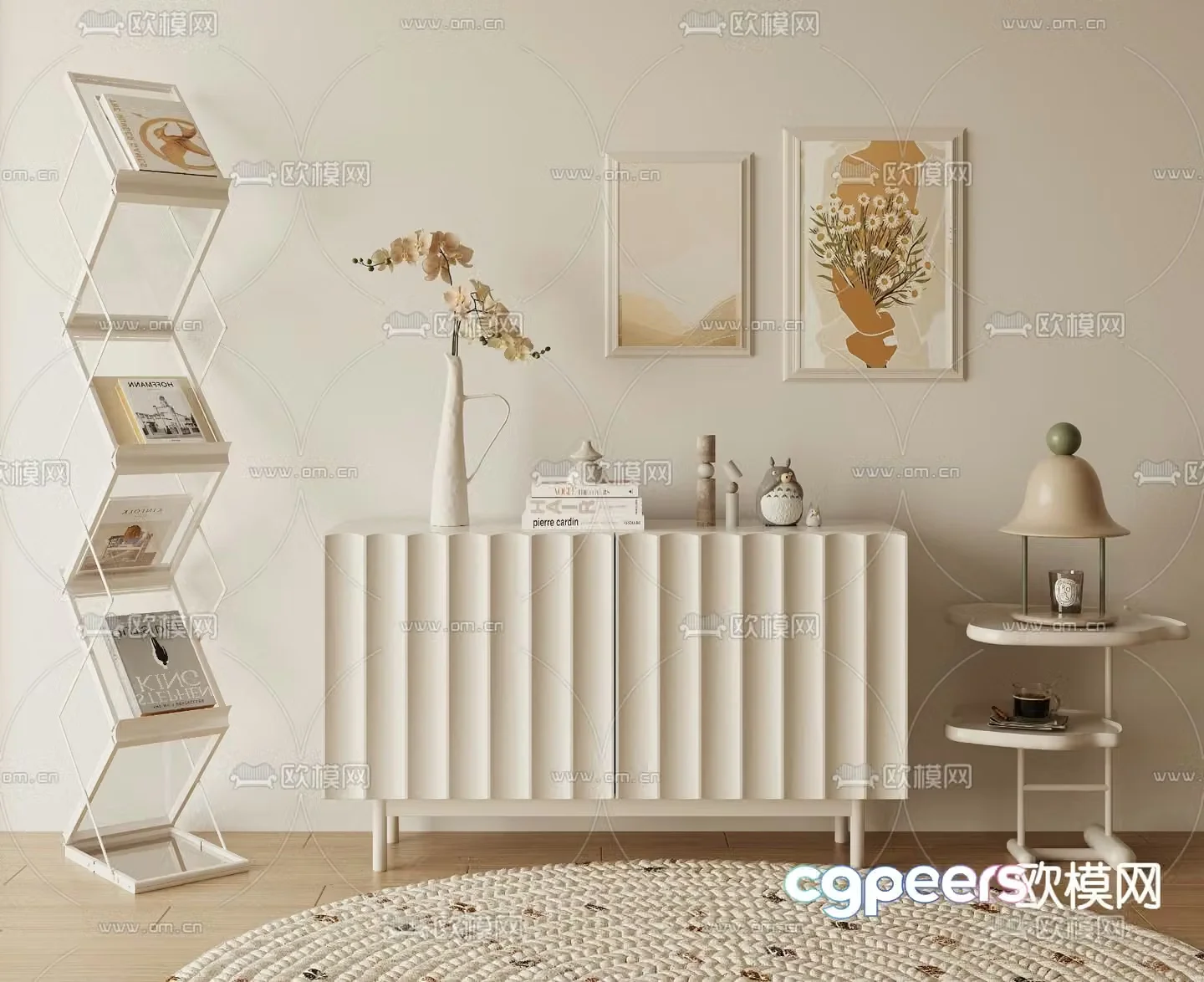 Cream style side cabinet entrance cabinet side view cabinet 3D model
