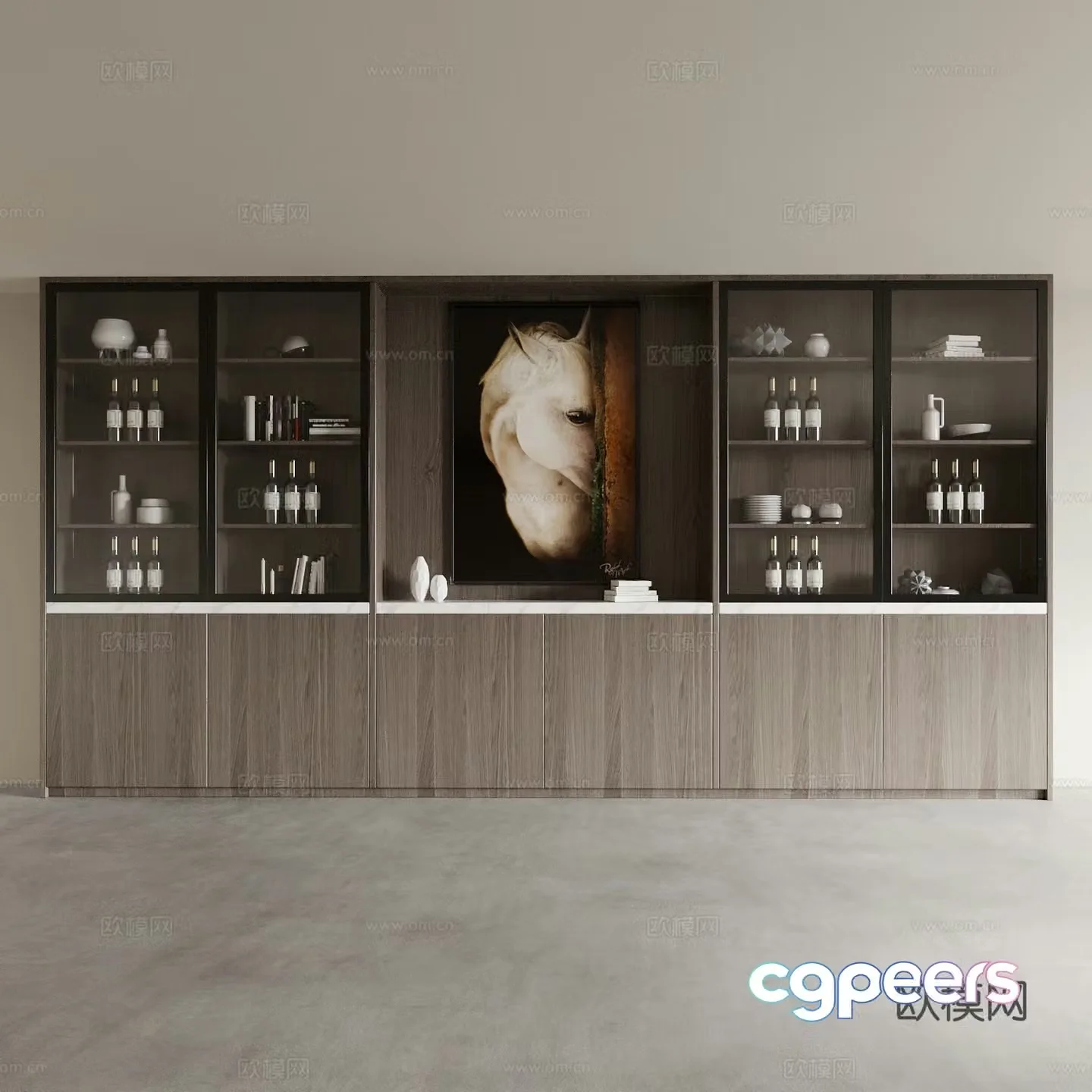 New Chinese style wine cabinet display cabinet study background wall tea room background wall 3d model