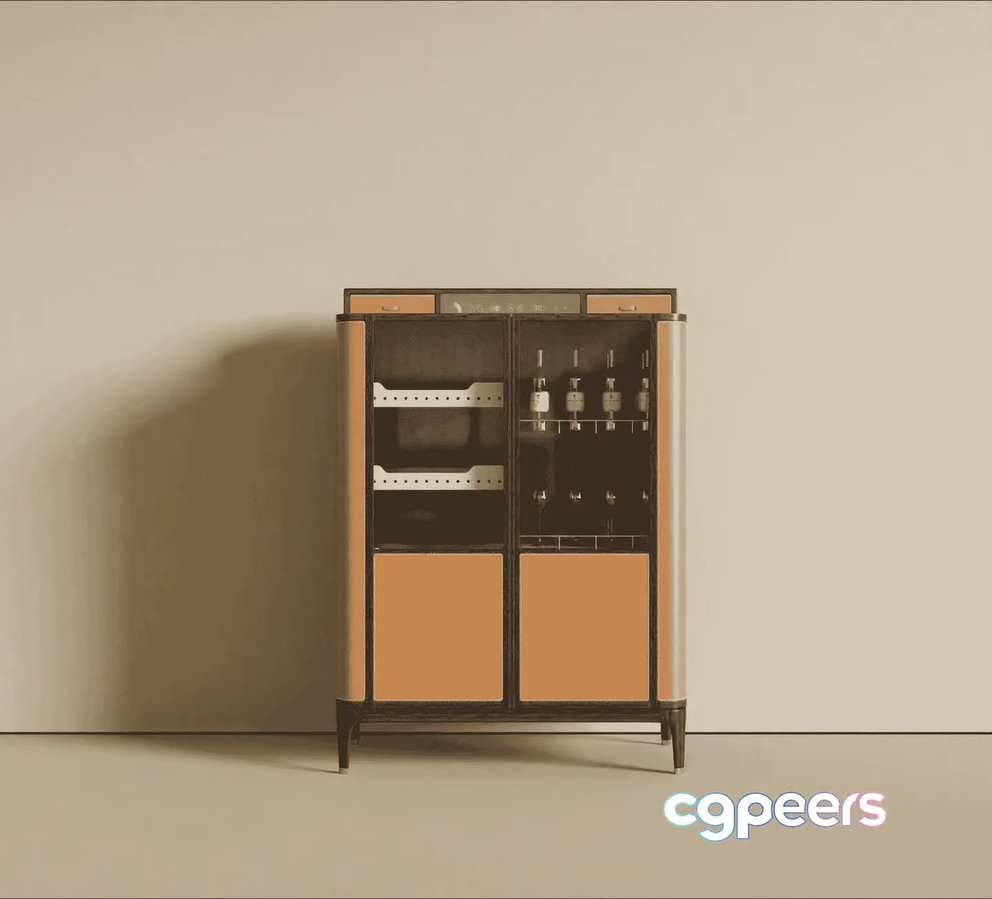 A Cabinet With Shelves And A Wine Rack 3D Model – 14852 – VRAY Render