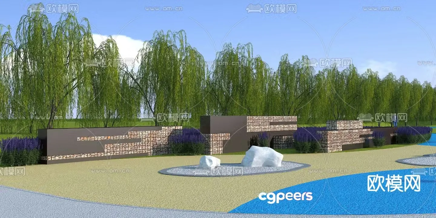 Gabion landscape wall park landscape wall 3d model