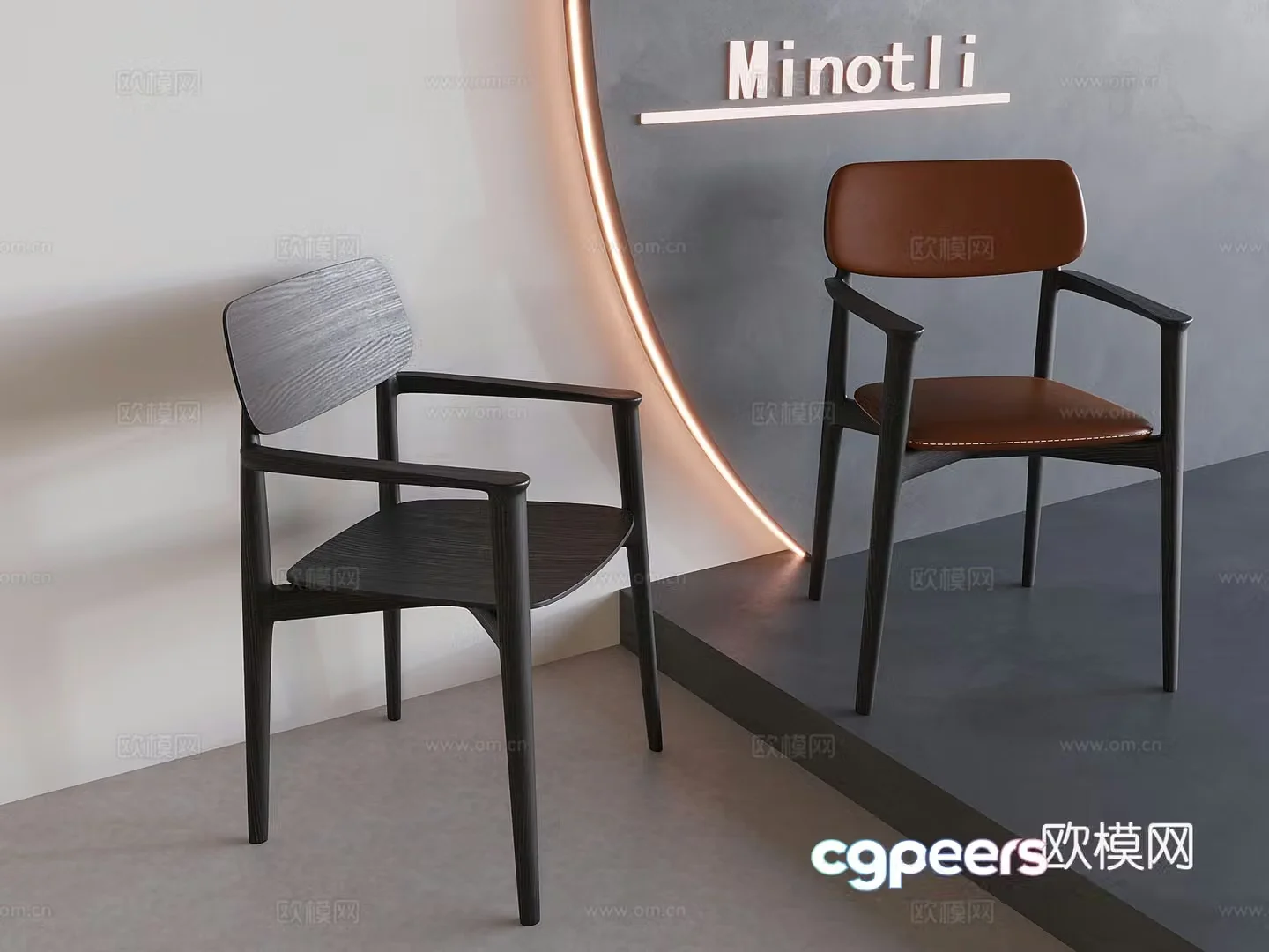Medium style backrest armchair casual dining chair solid wood single chair 3D model