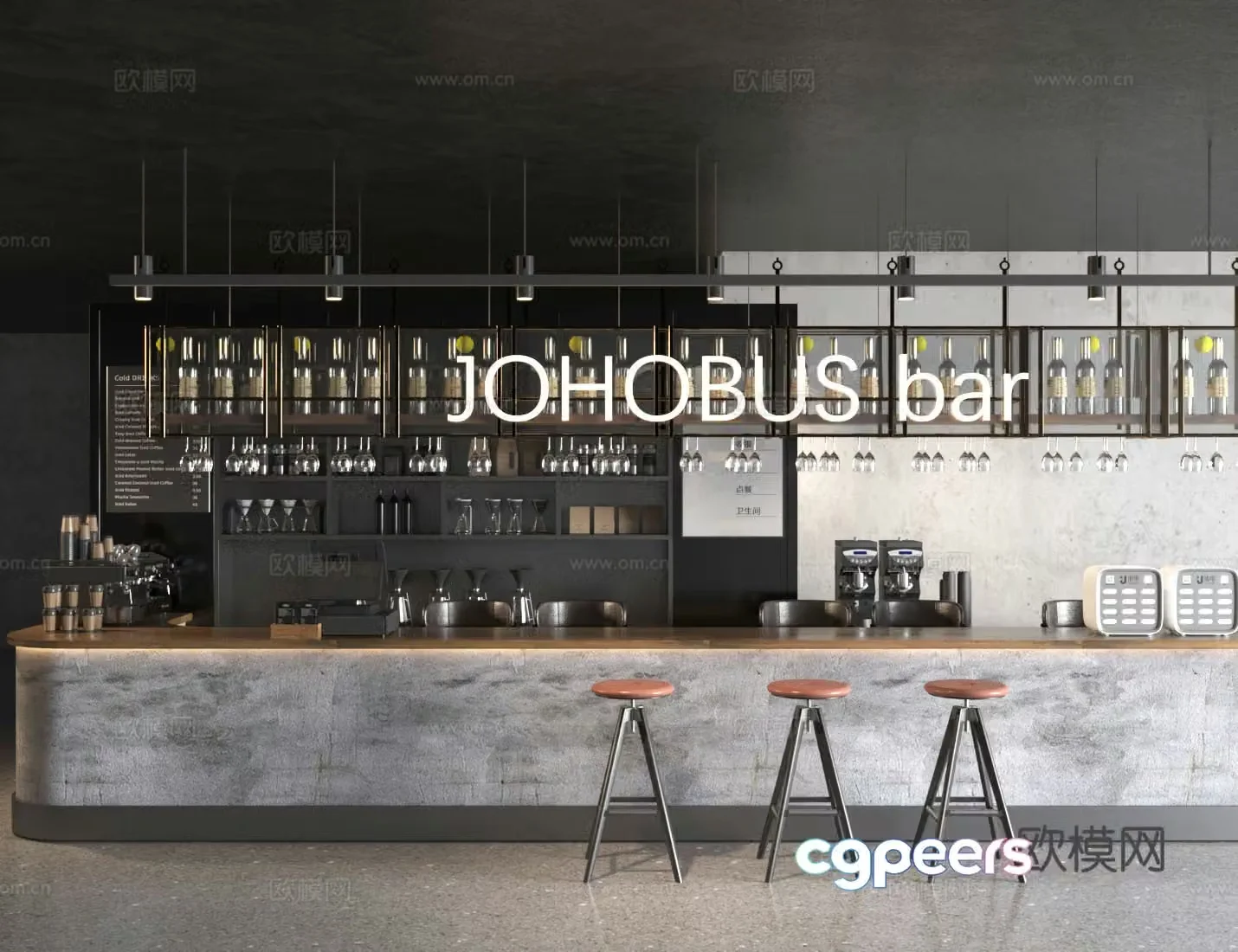 Modern industrial cafe coffee shop coffee operation table bar chair combination coffee machine bean grinder wine cabinet 3D model