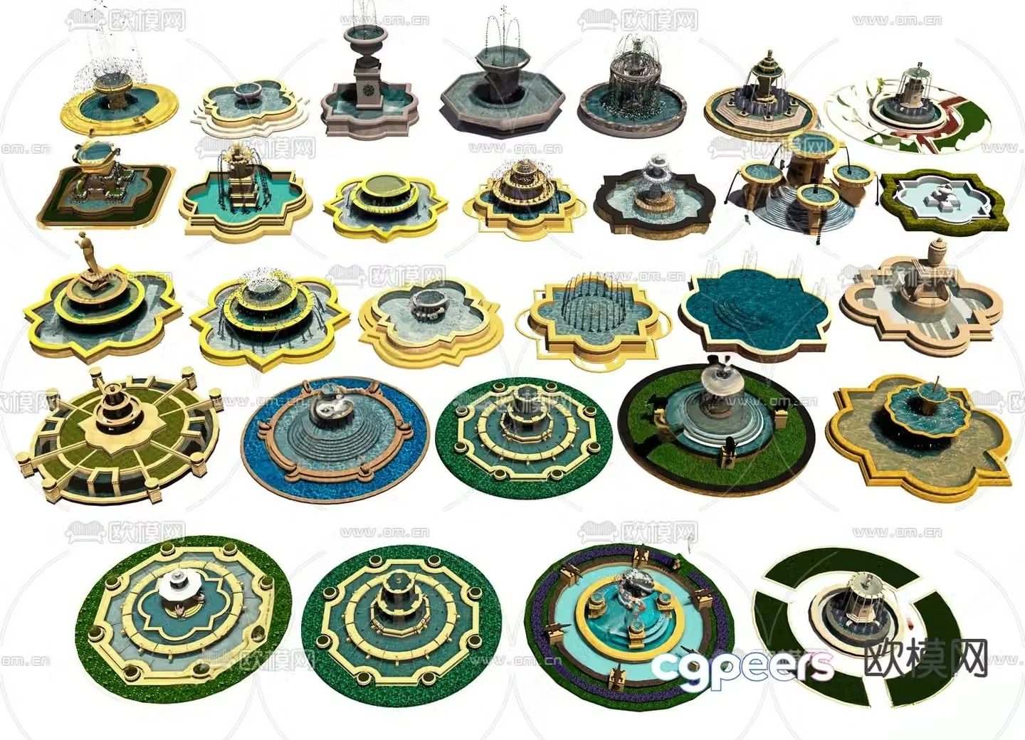 European water bowl spring fountain flowing water landscape 3D model