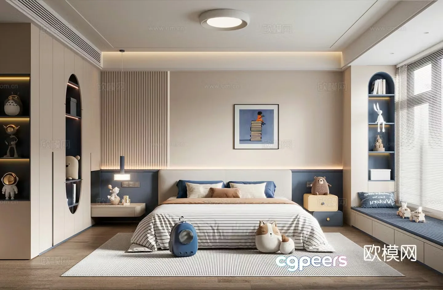 Modern cream style children’s room children’s double bed children’s wardrobe children’s toys children’s accessories 3d model