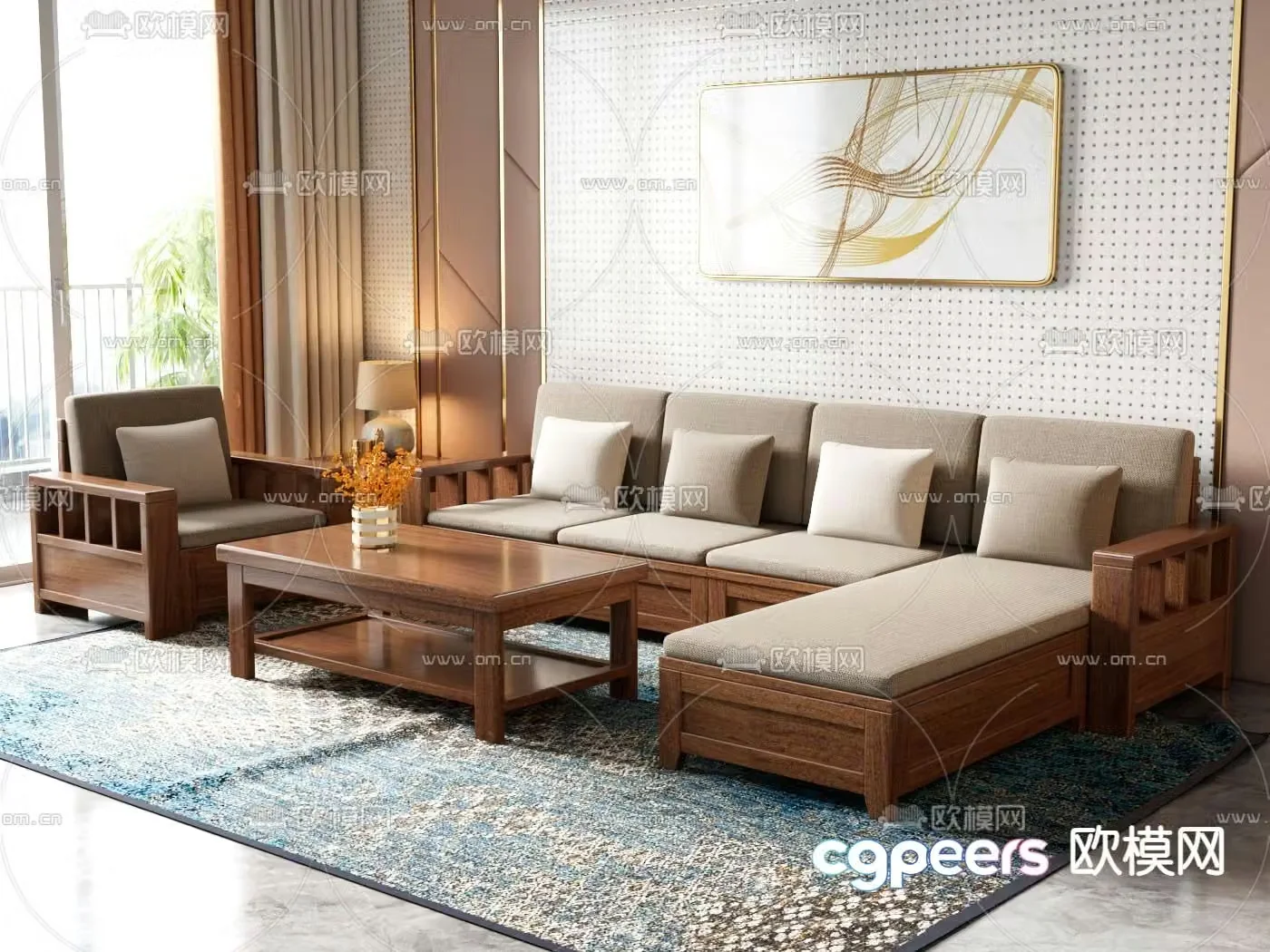 New Chinese style modular sofa 3d model