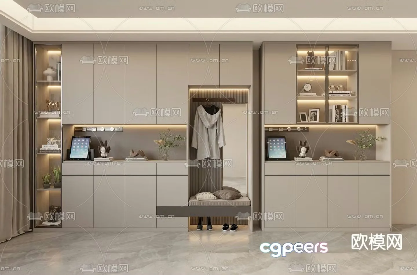 Modern entrance shoe cabinet shoe and hat cabinet 3d model