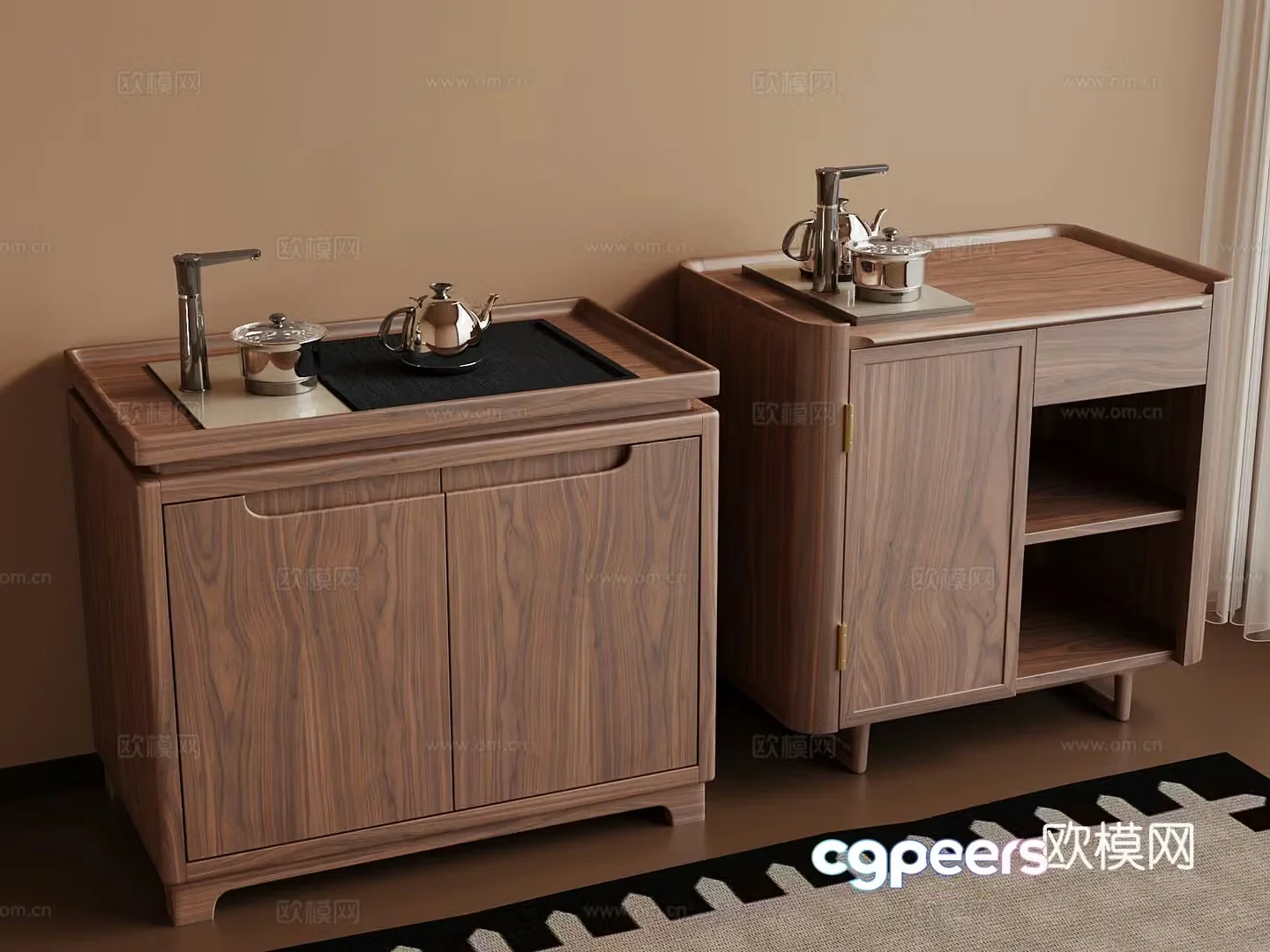 New Chinese style tea cabinet tea set teapot 3d model
