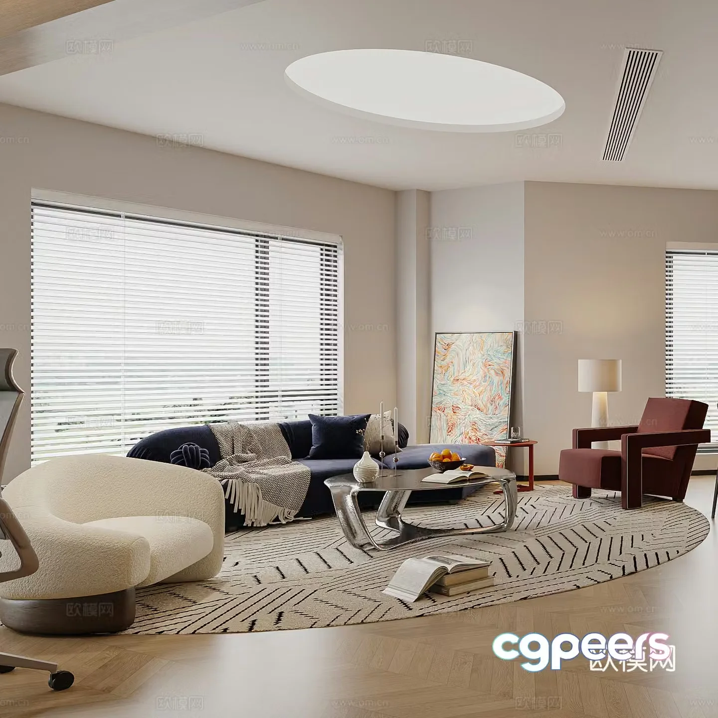 Modern living room Combination sofa Leisure chair Modern living room and dining room Cream style Simple G563d model