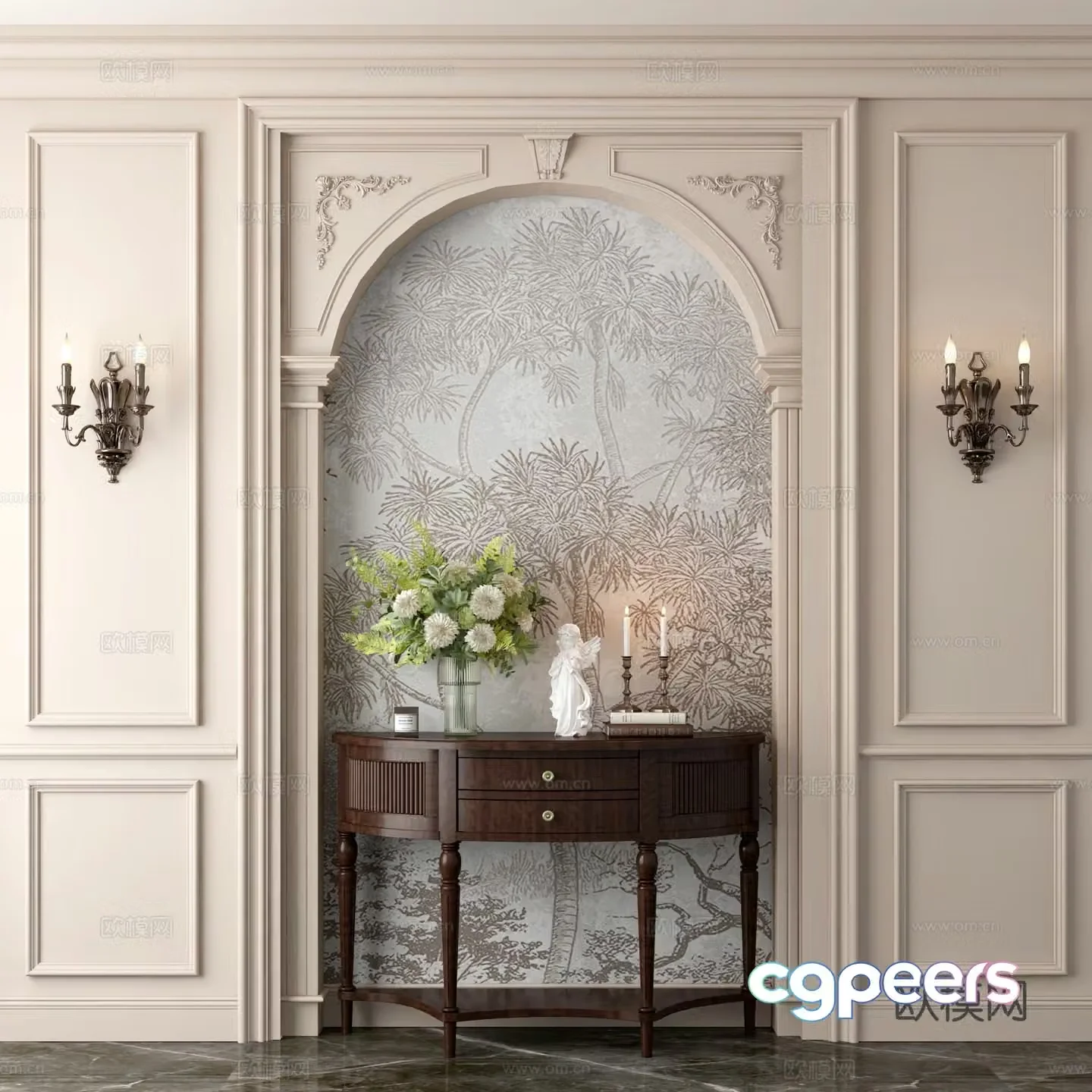 French entrance cabinet end view cabinet entrance wall 3D model
