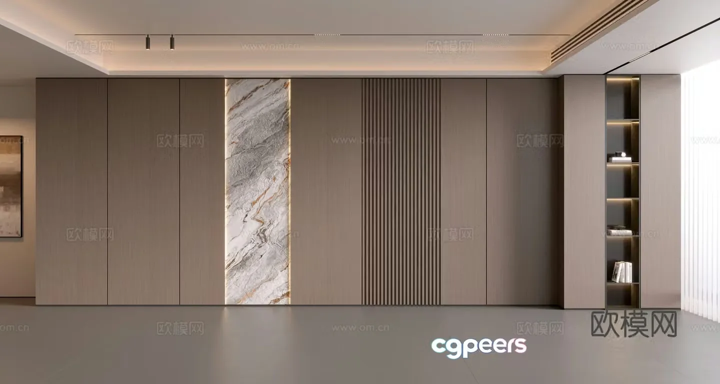 Modern simple sofa background wall modern ornament balcony cabinet living room cabinet wood veneer background wall 3d model