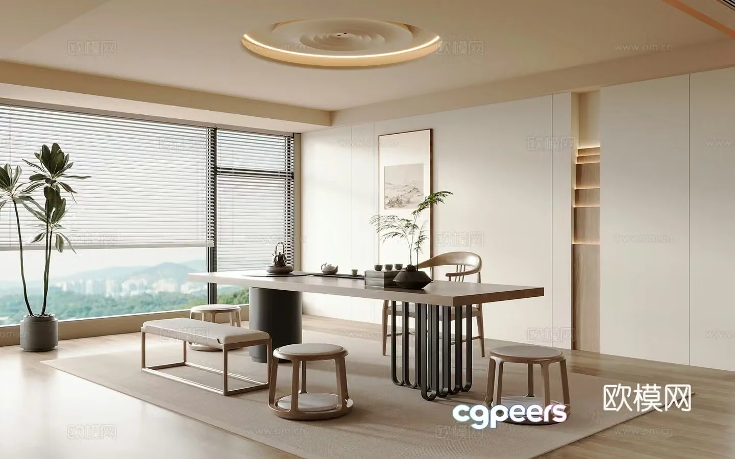 New Chinese-style tea room tea table tea table and chair tea set 3D model