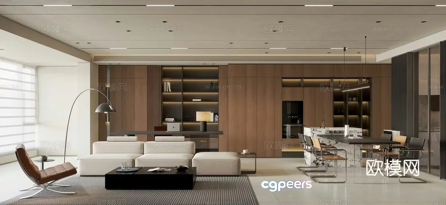Italian minimalist living and dining room 3D model