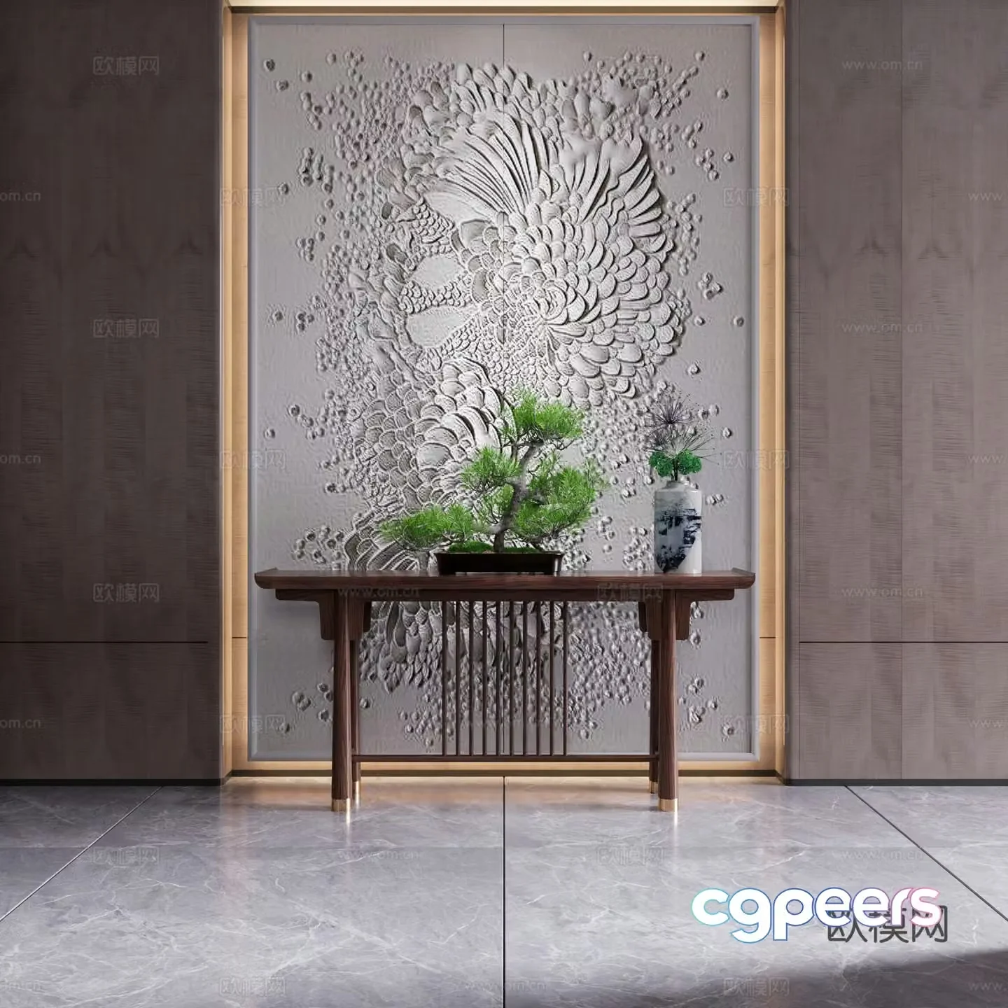 New Chinese style entrance cabinet case end viewing platform 3D model