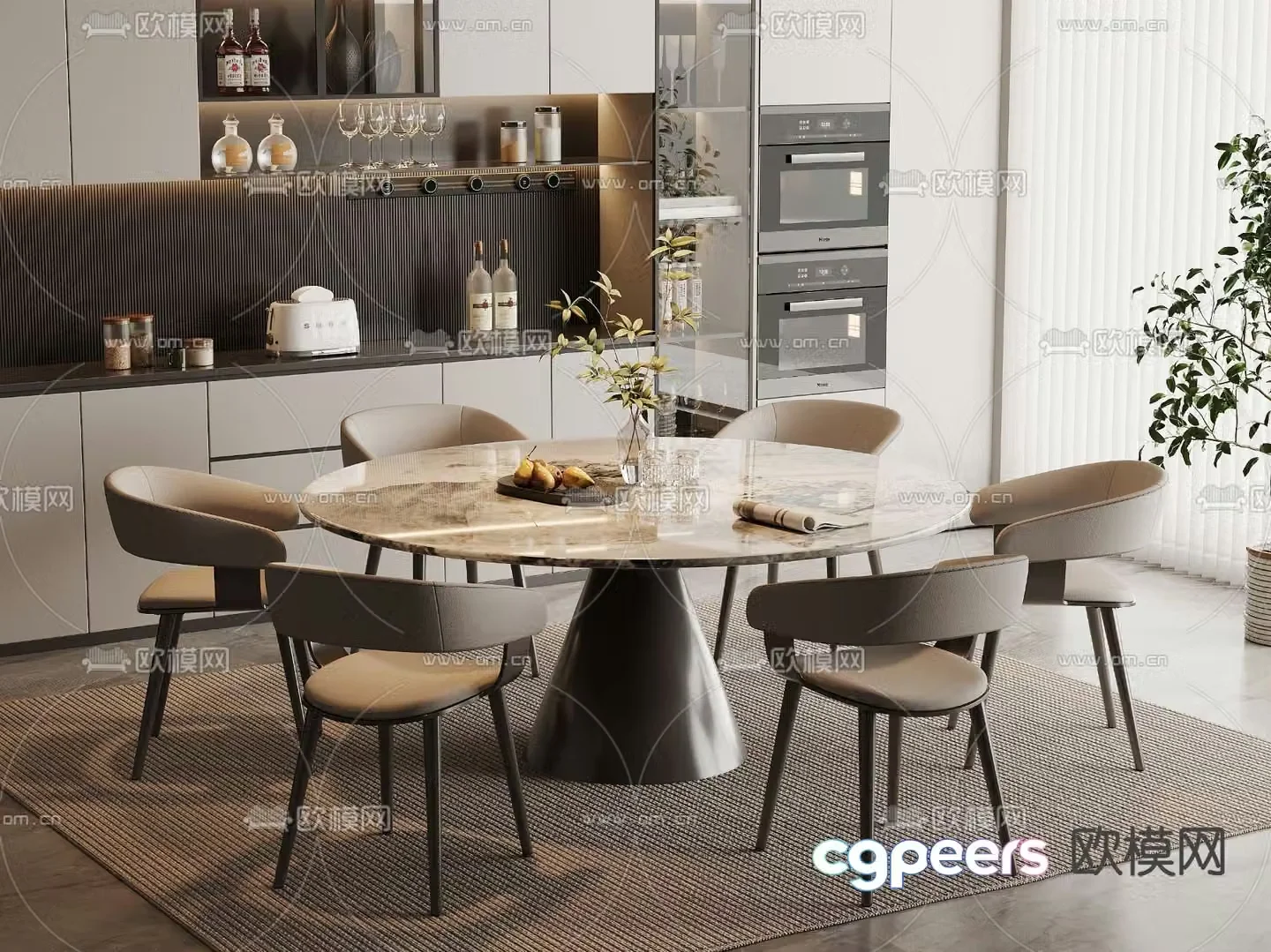 Marble dining table and chairs 3d model
