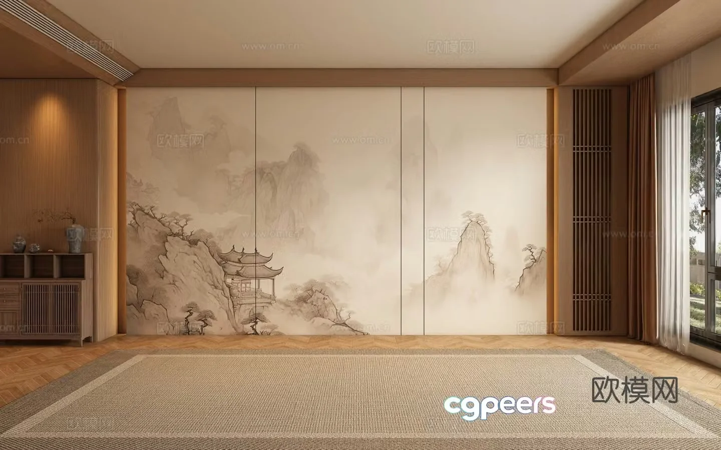 New Chinese Song style living room background wall 3D model