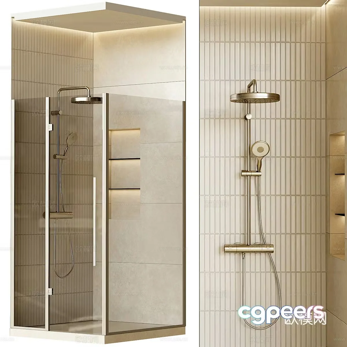 Modern creamy shower room 3d model