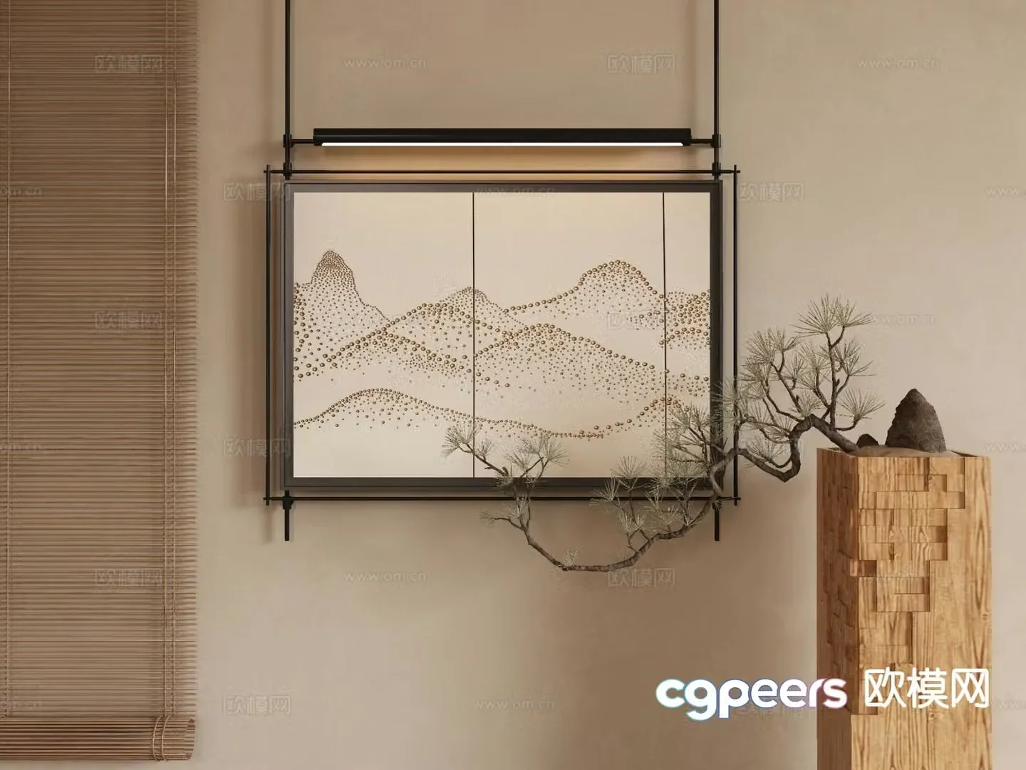 New Chinese style decorative painting Zen hanging painting 3D model
