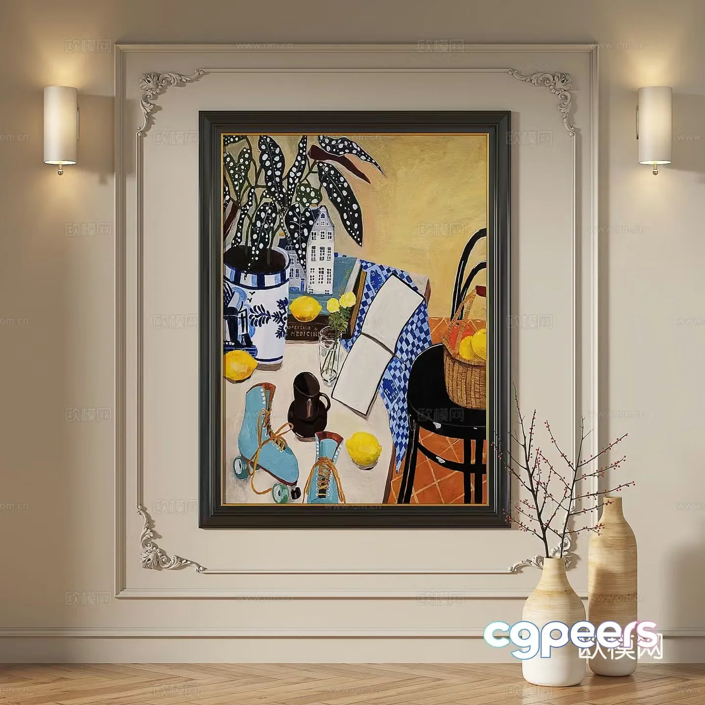 French modern simple abstract retro medieval light luxury decorative painting 3d model