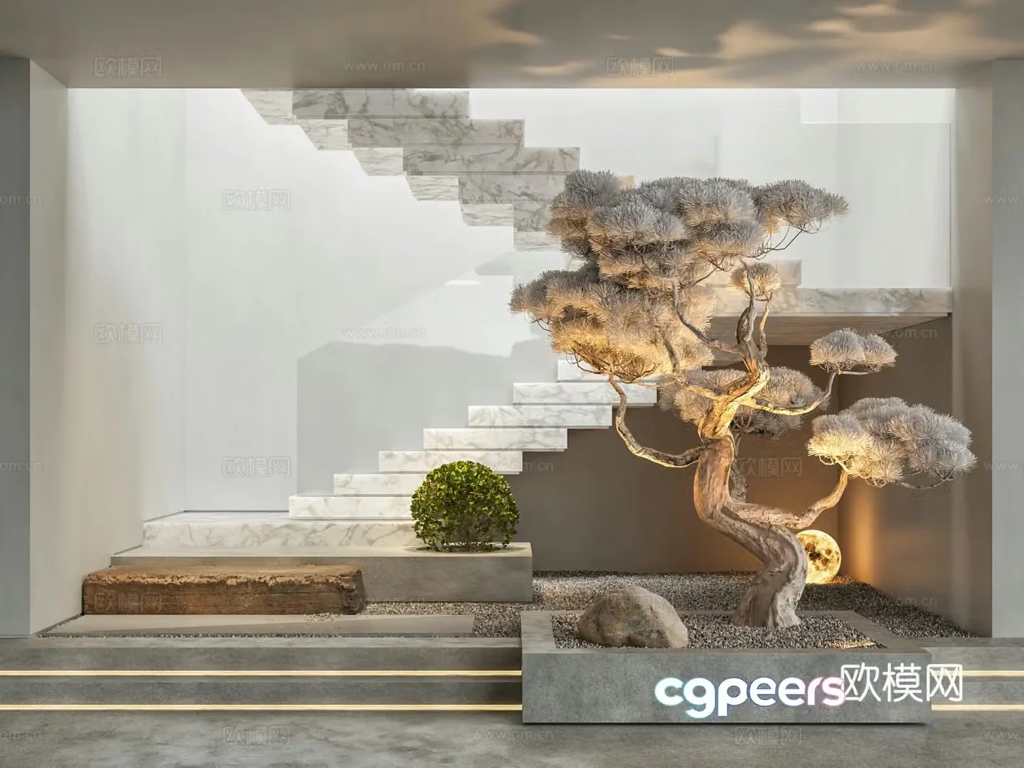 Indoor landscape staircase stairwell handrail staircase staircase landscape 3d model