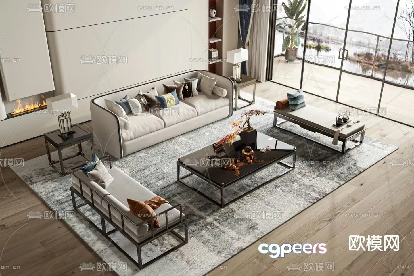 New Chinese style modular sofa 3d model