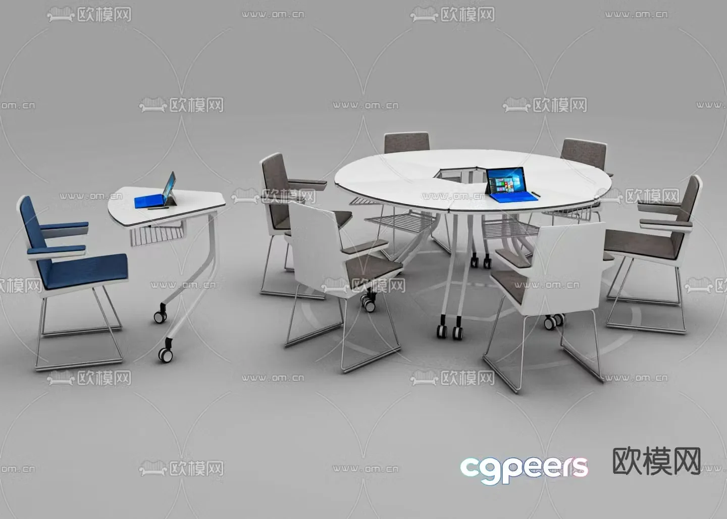Training tables and chairs conference table splicing table 3d model